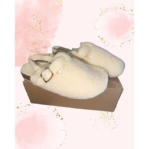 Cream Faux Shearling Slingback Clogs With Buckle - Women's Size 5